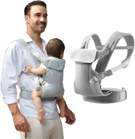 IULONEE Marsupio per Neonati Regolabile Fascia Porta Bebe Ergonomico Baby Carrier Wrap Traspirante Portabebè per Neonato Bambino Front Back Carry per Bebè 3-36 Mesi (Grigio chiaro)