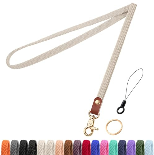 Fishent Stretchy Thin Lanyards for Keys ID Badges, Cute Long Teacher Neck Key Lanyard Keychains for Women Men Wallet Phone(Starlight)