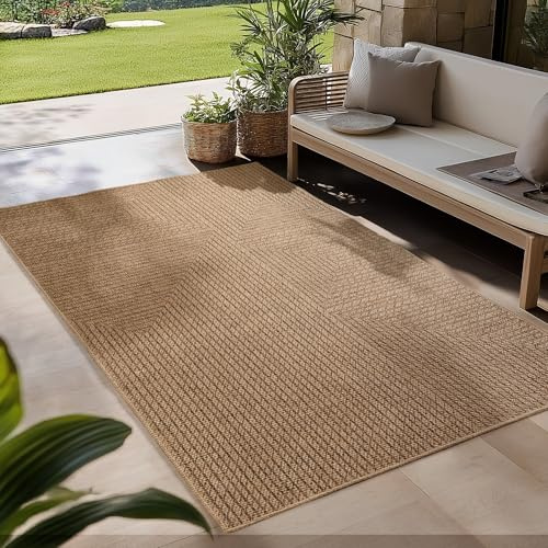 Carpetsale24 Alfombra Exterior y Interior 80 x 150 cm Beige Resistente a la Intemperie, Impermeable - Alfombra Cocina Robusta, con Efecto de Yute Natura - para Terraza, Balcón, Jardín y el salón