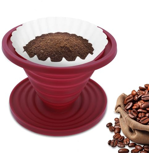 Coffee Dripper, Foldable Silicone Coffee Dripper Foldable Travel Pour Over Maker Reusable Filter Camping Makers for Backpacking Camping Travel Home Office