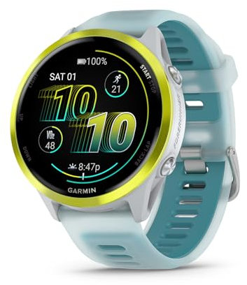 Garmin® Forerunner® 570, 47mm, Advanced GPS Running and Triathlon Smartwatch, AMOLED Display, Training and Recovery Features, Amp Yellow Aluminum with Translucent Whitestone/Turquoise Band