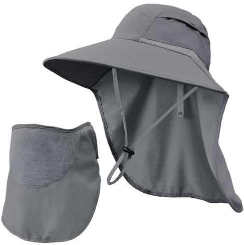 Rosoz Cappello da Pescatore UPF 50+ Abbigliamento Safari Uomo Copertura Viso Rimovibile Bordo Largo Cappello da Trekking Donna Cappello da Pescatore Uomo, grigio scuro, 62-64