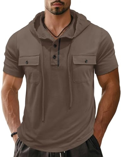 APAELEA T-shirt à capuche pour homme - Manches courtes - Bouton - Pour l'été - Hip Hop - Sport
