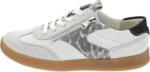 Waldläufer H-Daisy 704005-402-297 Baskets avec semelle intérieure interchangeable en daim et cuir lisse, blanc crème avec noir, largeur H Blanc