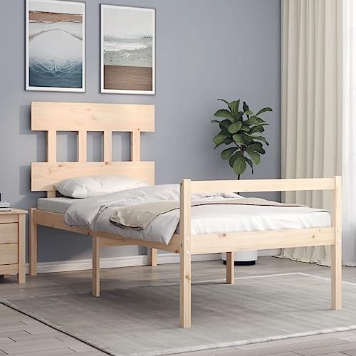 Genérico Cama para Personas Mayores con cabecero Madera Maciza 90x200 cm, Camas y somieres Marrón,3195401