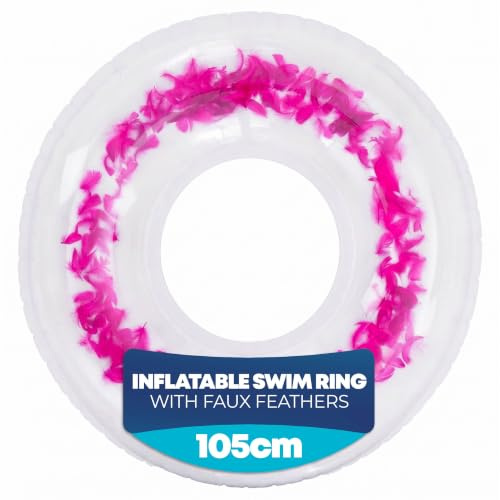 Splash! 105cm Inflatable Swim Ring - Durable PVC Rubber Rings for Kids - Transparent Feather-Filled Swimming Ring - Inflatable Pool Supports up to 80kg - Rubber Rings for Adults