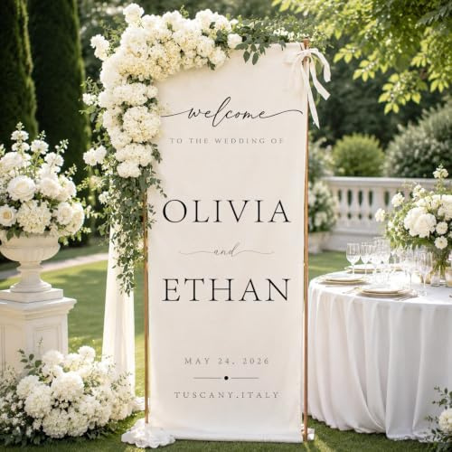 Cartel Bienvenida Boda Tela A Medida, Pancarta Lino Personalizada Nombre Y Fecha, Fondo Elegante Entrada Recepción, Señal Decorativa Boho Moderna Para Ceremonia