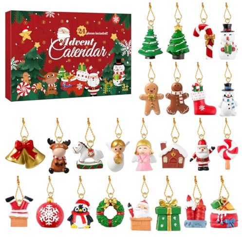 Christmas Advent Calendar 2024, Garneck 24PCS Mini Christmas Hanging Ornaments Angel Santa Snowman Reindeer Small Miniature Christmas Tree Ornaments Xmas Christmas Countdown Calendar