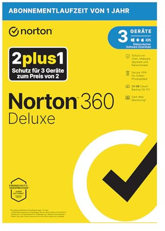 Norton 360 Deluxe 2025 2+1 | 3 Geräte | 1 Jahr | Aktivierungscode in Originalverpackung