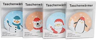 Osma Werm GmbH 4 Winter-Handwärmer wiederverwendbar mit Metallplättchen Taschenwärmer für warme Hände Kinder und Erwachsene