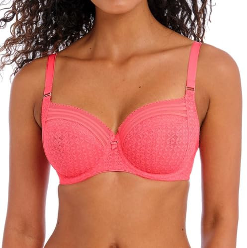 Freya Women's Viva Lace Underwire Side Support Bra Full Coverage, Opaque, Sunkissed Coral, 34E