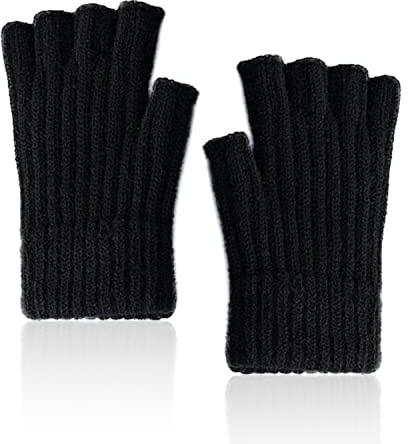 1 par halvfingerhandskar, fingerlösa handskar, stickade vinterhandskar, varma halvfingerhandskar (svart)