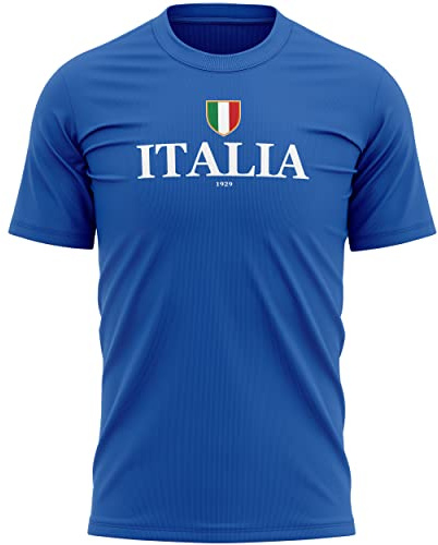 Camiseta de rugby para hombre de Purple Print House Italia, con escudo italiano, para aficionados de Italia, azul cobalto, L