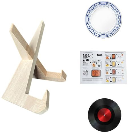 Quixotical Plate Holder Display Stand, Wooden Display Stand, Picture Frame Stand Recipe Holder Record Stand, Multifunctional Display Easel, for Book, Photo, Decorative Plate (Wood color)