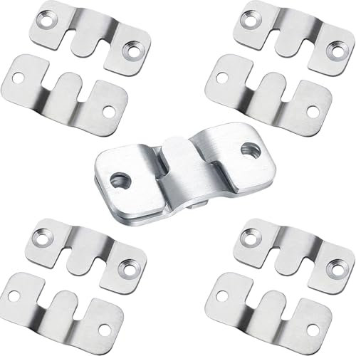 BGOBTY Support Montage Encastré Dissimulé,5 Paires (10 Pièces) Crochet pour Cadre Photo,Embarqué Interverrouillage Pendaison Boucle en Acier Inoxydable,pour Peinture Photo de Bureau à Domicile (Petit)
