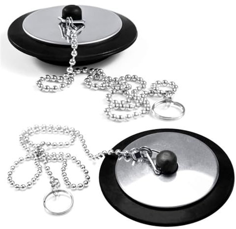 DHWEKU Bouchon Baignoire Universel, Bouchon d'Evier avec 2 Pièces, 40cm Chaîne à Billes, Ø 43mm, Noir, Plastique, pour Évier, Salle de Bain et Cuisine