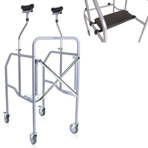 REMEDIA ONE - Deambulatore con Seduta e Sottoascellari Regolabili - Girello per Anziani e Disabili Pieghevole da Interno o Esterno - Deambulatore per Anziani 4 Ruote