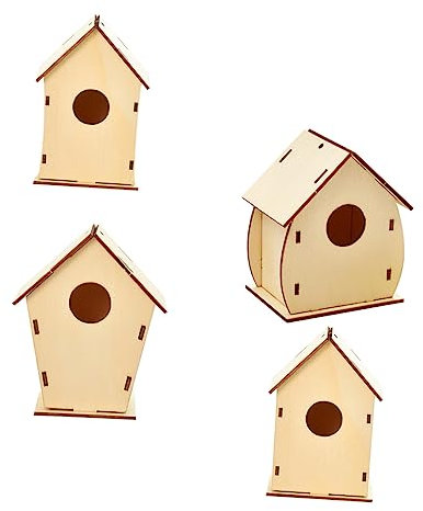 RORPOIR Maison en Bois à Peindre soi-même Jouets de Noël 4 pièces Jouets de cabane en rondins Faits à la Main pour garçons et Filles