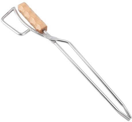 ANKROYU Fireplace Tongs, Stainless Steel Outdoor Firewood Grabber Utensils, Long Handled Firewood Tongs with Wooden Handle for Fire Campfire Firewood Charcoal