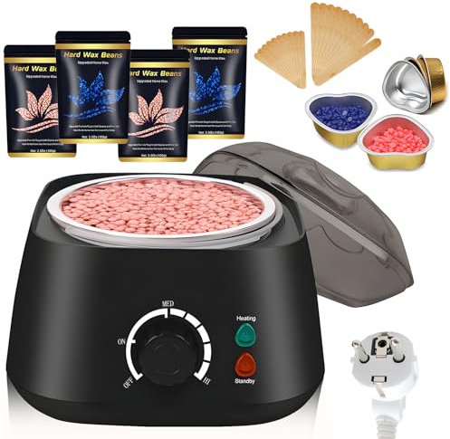 Scaldacera,Scaldacera Professionale,Set Scaldacera, Dispositivo Scaldacera, Con Perle Per Ceretta Da 400g,5 Bicchieri Di Carta,20 Spatole Di Legno,Per Sopracciglia,Ascella,Corpo,Gambe, Viso(Nero)