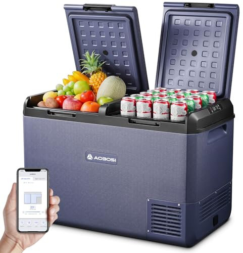 AAOBOSI Kompressor Kühlbox 95L, Kühlbox Kompressor Dual Zone mit APP Steuerung, IPX4 Wasserdicht, kühlbox 12V 230V, -20°C bis 20°C – Ideal für Auto, LKW, Boot, Camping, Fischen & Outdoor-Aktivitäten