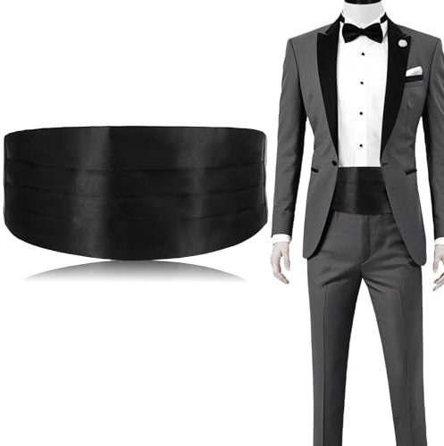 FdcLixuvol Adjustable Cummerbund for Men, Satin Black Cumberbund Men Tuxedo Belt Polyester Men's Cummerbunds for Mens Tuxedo, Wedding, Prom, Formal Event, Special Occassions