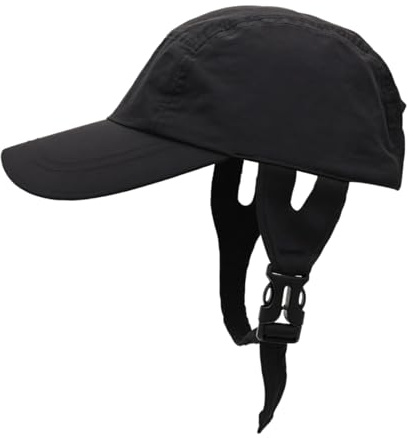 Casco da surf regolabile con sottogola, leggero berretto per sport acquatici per uomini e donne, protezione solare per kayak, surf, vela, nero, taglia unica, Nero, taglia unica