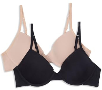 Hanes Girls' Molded Underwire Bra 2 Pack, Black/Nude, 30A