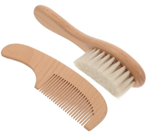 Vaguelly Ensemble Brosse Peigne en Bois Soin Confortable, Brosse de Bain pour Nourrisson pour Anniversaires et Baby Showers