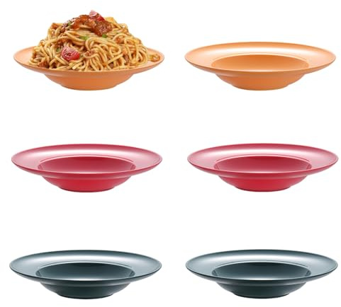 6 piatti fondi, piatti fondi, piatti fondi, piatti da campeggio, piatti piani colorati, piatti da picnic, rotondi, riutilizzabili, piatti profondi per pasta, insalate, zuppe, bistecche