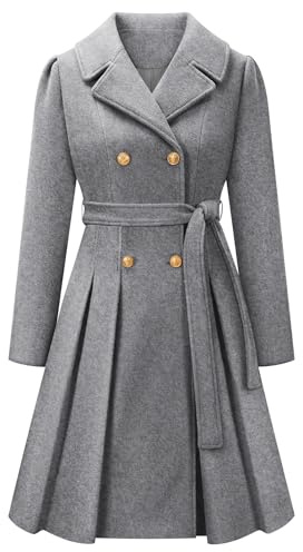 Vancavoo Abrigo Mujer Invierno Casual Abrigos con Cinturón Larga Térmico Abrigos Doble Botonadura Elegantes Coat con Cuello de Solapa Chaquet