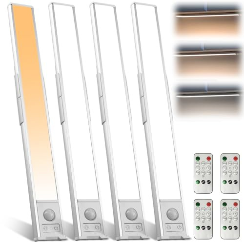 4 pezzi di illuminazione per armadio a LED con sensore di movimento, barra luminosa da 20 cm senza fili con batteria ricaricabile USB, telecomando, luce per armadio dimmerabile, illuminazione da