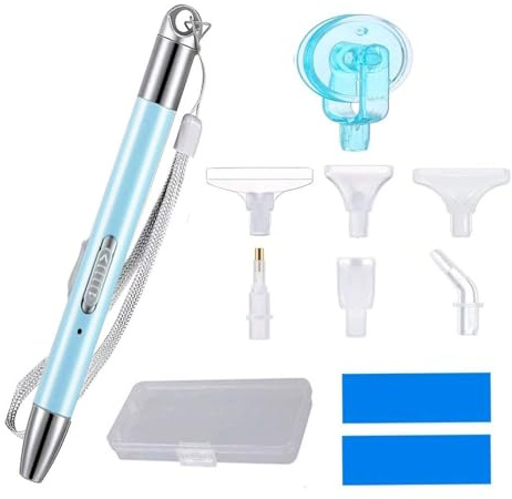 Lebartm Diamond Art Painting Drill Pen with Light USB Rechargeable Diamond Accessories and Tools Illumination Pen with 6 Heads Set, Roller Drilling Muds for DIY Art Crafts Gem Nail-Blue