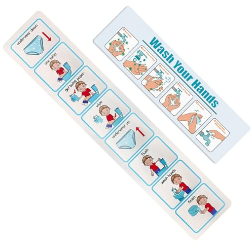 Pineeseatile Tabla de Pegatinas para IR al baño, 2 Unidades, Tabla de Entrenamiento para IR al baño, ayudas visuales Paso a Paso, Calendario Visual Autoadhesivo para niños
