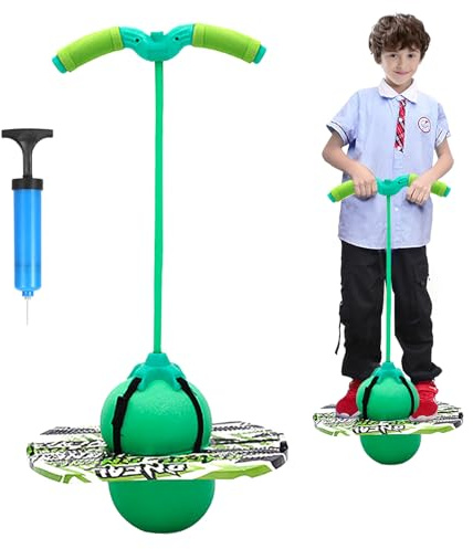 bechoanigel Pogo Ball con Maniglie,100KG Equilibrato e Coordinato Rimbalzare Pogo,Le Maniglie Sono Regolabili Equipaggiato per i Bambini e Gli Adulti per Allenare Le Abilità di Equilibrio (Verde)