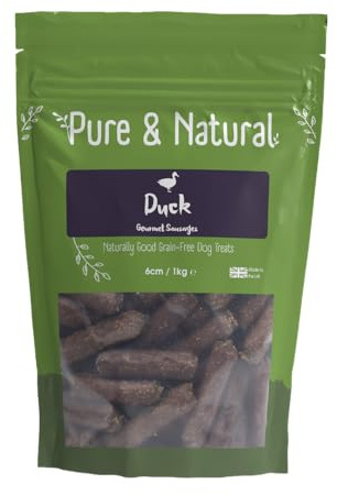 Pure & Natural Duck Dog Sausages 1kg - 6cm High-Protein Grain-Free Meat Treats for Training & Rewards - Delicious Natural Hypoallergenic Snack - Made in Britain