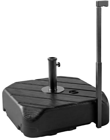 Outsunny Base para Sombrilla con Ruedas, Soporte de Parasol de HDPE, Pie para Sombrilla con Postes Ø38 mm, Ø48 mm, Rellenable de Arena 72 kg o Agua 45 litros, con Asa Telescópica, para Jardín, Negro