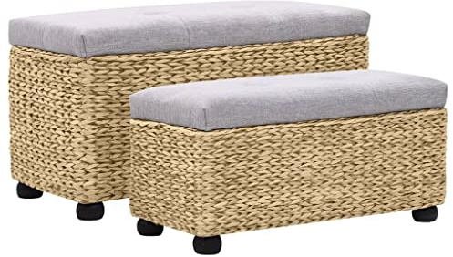 Plumbpyr Set di 2 panchine in legno di pioppo massiccio, con imbottitura, 8 cm, con piedini in legno di pioppo, 85 x 40 x 45 cm e 76 x 32 x 35 cm, moderna panchina per corridoio, spogliatoio, panca