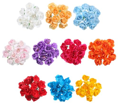 Bruislard 120 Pcs Artificial Paper Rose Mini Paper Flowers Handmade Small Flowers for Crafts Fake Mixed Color Papers Flower for DIY Wedding Crafts Graduation Cap Decoration