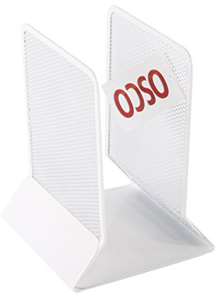 OSCO Wiremesh Bookends, Heavy Duty Metal Mesh Book Supports for Shelves, Bookcases & Desks, Non-Slip Base, Ideal for Home, Office, School or Library Use, Pack of 2 – White
