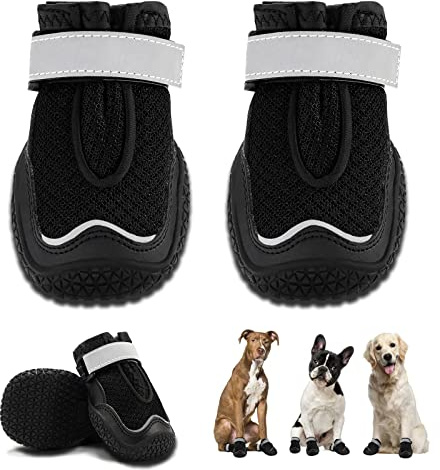 Hcpet Dog Boots for Large Dogs, Dog Shoes for Hot Pavement Winter Snow, Paw Protector Dog Booties Designed for Comfort and Breathability, Outdoor Booties for Small Medium Dogs for Hiking Black Size 3