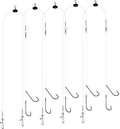 Luroad 5pcs Sea Fishing Pulley Rigs Single & Double Hooks, Pre Tied Fishing Rigs Hook Sizes 1/0, 2/0, 3/0 for Beach Casting Shore Fish Flounder, Whiting (2/0, 5pcs Double Hooks)