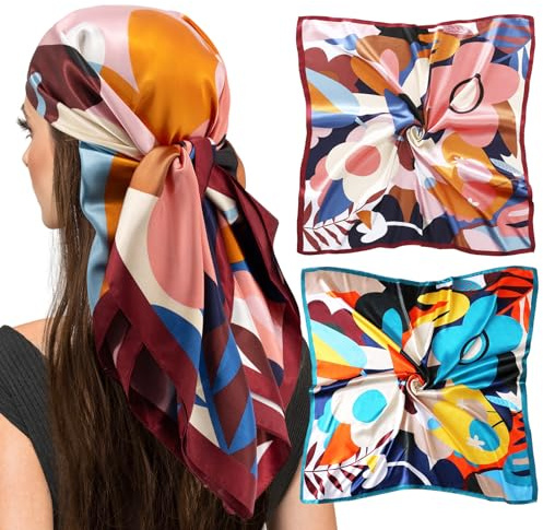 vimate silk head scarf for women, 2 pack 35'' square satin hair scarf bandana for sleeping at night (2 Pack-G)