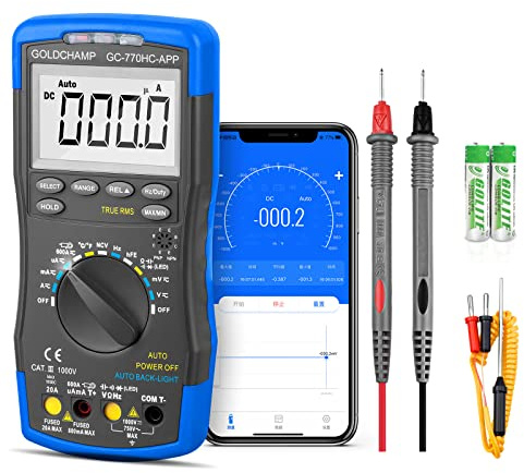 Digital Multimeter Voltmeter TRMS 6000 Zählen AC/DC NCV 1000V 20A Bluetooth Test, Multifunktionstester mit Widerstands-, Durchgangs-, Kapazitäts-, Frequenz- und Diodentests, Data Hold und NCV
