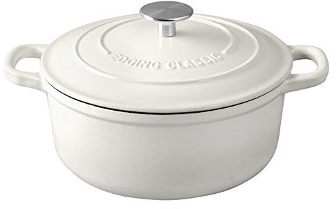 EDGING CASTING Cast Iron Dutch Oven With Lid Round Pot Enameled Covered for Bread Baking, 7 Quart, White