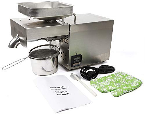 Automatische Ölpresse Maschine, 2Kg/h 1500W Temperaturkontrolle Ölpresse Maschine Leinsamen Edelstahl hohe ÖL Expeller für Kommerziell & Haushalt, Leinsamen, Erdnuss, Sesam, Sonnenblume