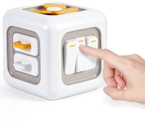KmmiFF Montessori Spielzeug ab 1 Jahr, Schalter Lüfter Spiegel Tasten Schubladen Lernen als Fidget Toys Motorikwürfel Lernspielzeug für Babys und Kleinkinder 1 2 3 4 Jahre