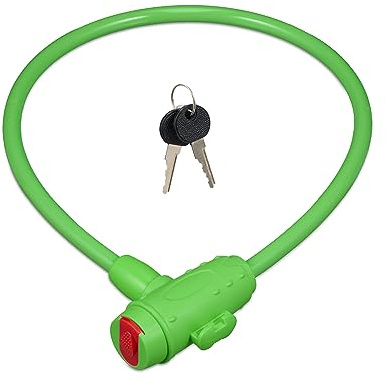 Relaxdays Cykellås, barn, 2 nycklar, 70 cm långt, barnlås för cykel och skoter, barncykellås, grön, mässing, plast