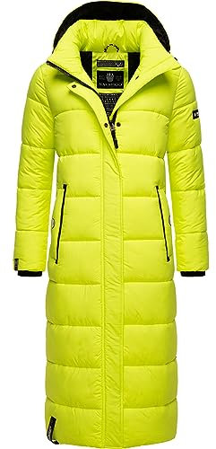 Navahoo Damen Wintermantel Warmer Steppmantel lang mit Abnehmbarer Kapuze Isalie Neon Green Gr. S