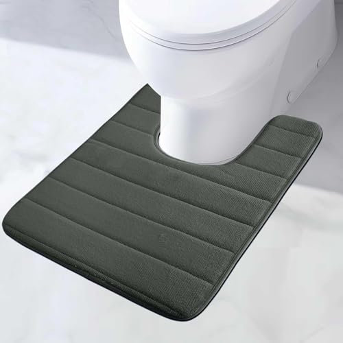 MI CASA WC Vorleger mit Ausschnitt Memory Foam Badematte rutschfest Toilettenteppich Badezimmerteppich Badvorleger Saugfähige Badezimmer Fußmatte, Schnelltrocknend, WC Teppich Grau 50x60cm